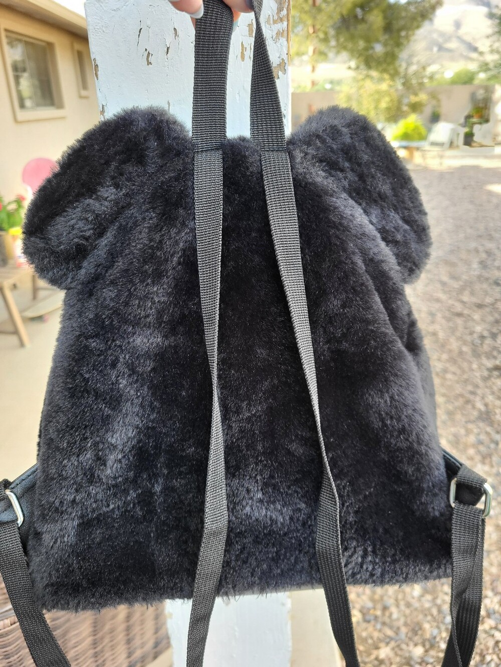 Disney Mickey Mouse Faux Fur Backpack With Front Zip Pouch. - Picture 3 of 16
